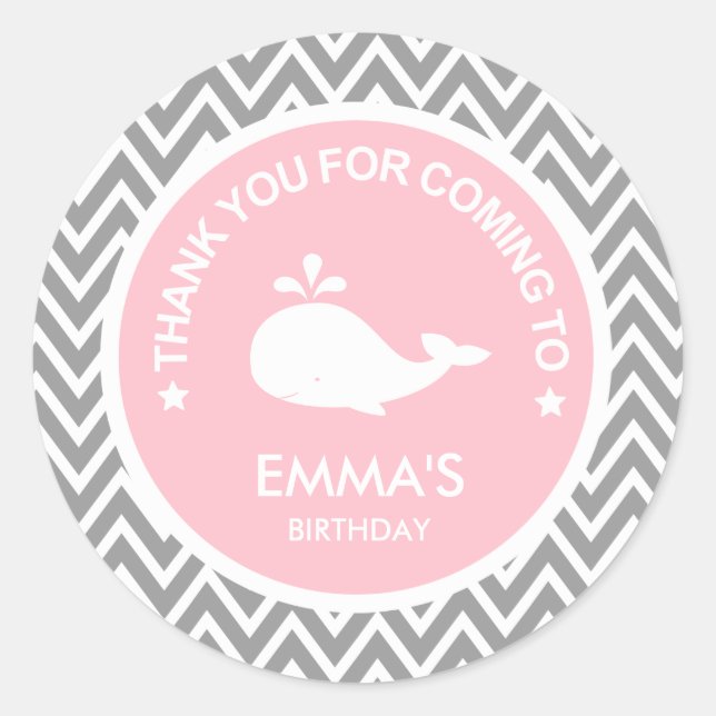 Custom Whale Chevron Birthday Sticker (Front)