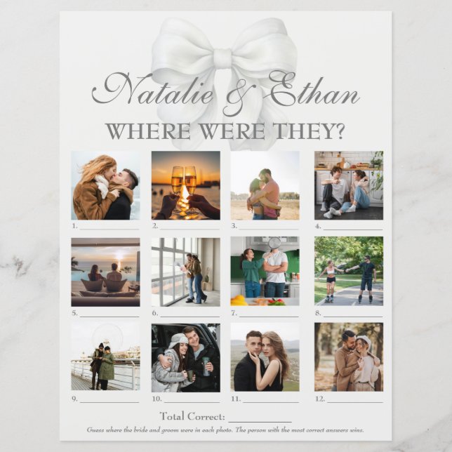 Custom Where Were They Picture Bridal Shower Game (Front)