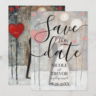 Custom Whimsical Bride & Groom Wedding Save The Date