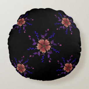 Custom Whimsical Copper and Purple Folk Art Floral Round Pillow