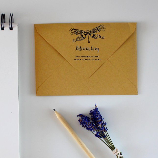 Custom Whimsical Dragonfly Return Address Rubber Stamp (Creator Uploaded)