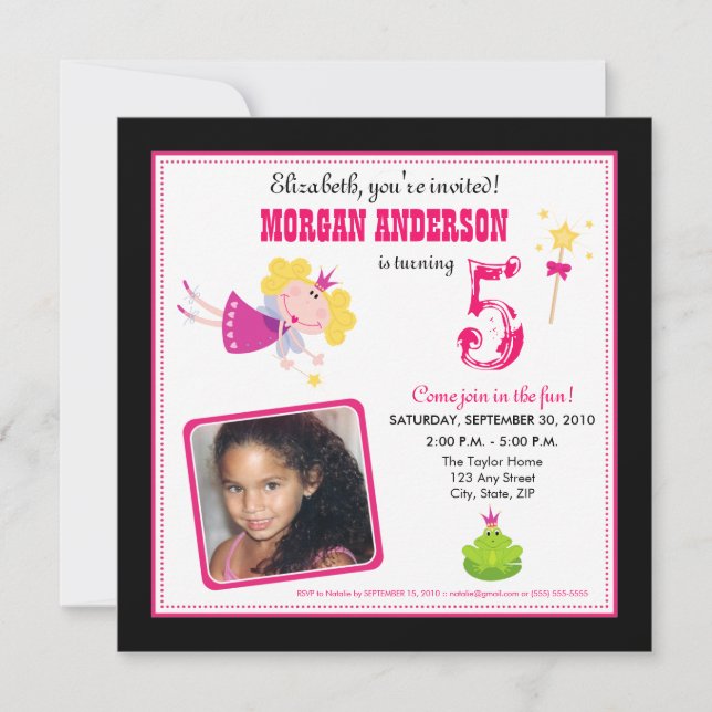 :custom: Whimsical Fairies Birthday Invite: black Invitation (Front)