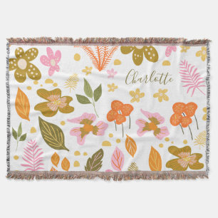Custom Whimsical Floral Boho Autumn Orange Pink Throw Blanket