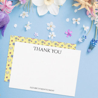 Custom Whimsical Floral Pattern Yellow Thank You Card