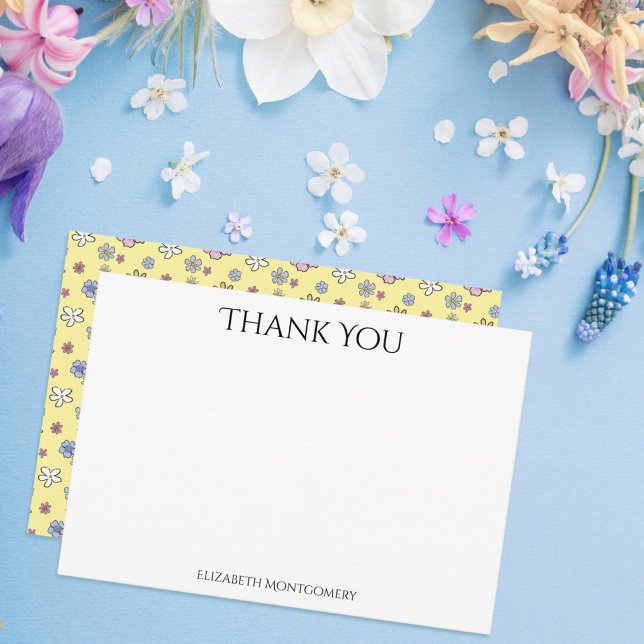 Custom Whimsical Floral Pattern Yellow Thank You Card (Creator Uploaded)