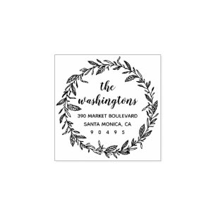 Custom Whimsical Laurel Wreath Return Address Rubber Stamp