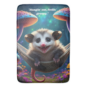 Custom Whimsical Opossum Psychedelic Hippie Bath Mat