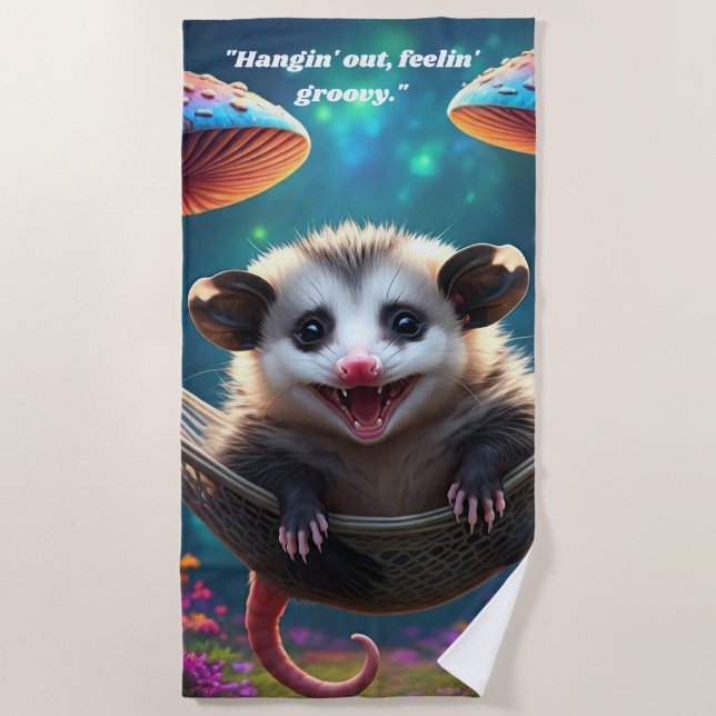 Custom Whimsical Opossum Psychedelic Hippie  Beach Towel (Front)