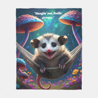 Custom Whimsical Opossum Psychedelic Hippie Fleece Blanket