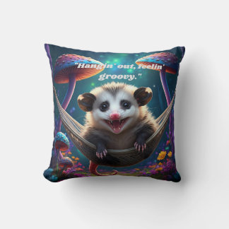 Custom Whimsical Opossum Psychedelic Hippie Throw Pillow