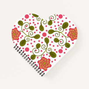 Custom Whimsical Pink Floral & Polka Dot Pattern Notebook