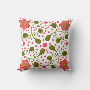 Custom Whimsical Pink Floral & Polka Dot Pattern Throw Pillow