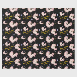 Custom Whimsical Pink Unicorn Girls Birthday    Wrapping Paper