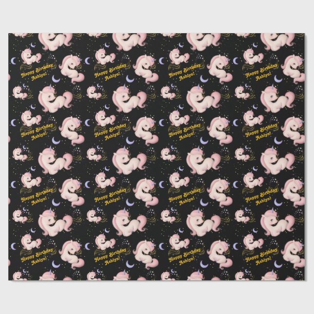 Custom Whimsical Pink Unicorn Girls Birthday |  Wrapping Paper (Flat)