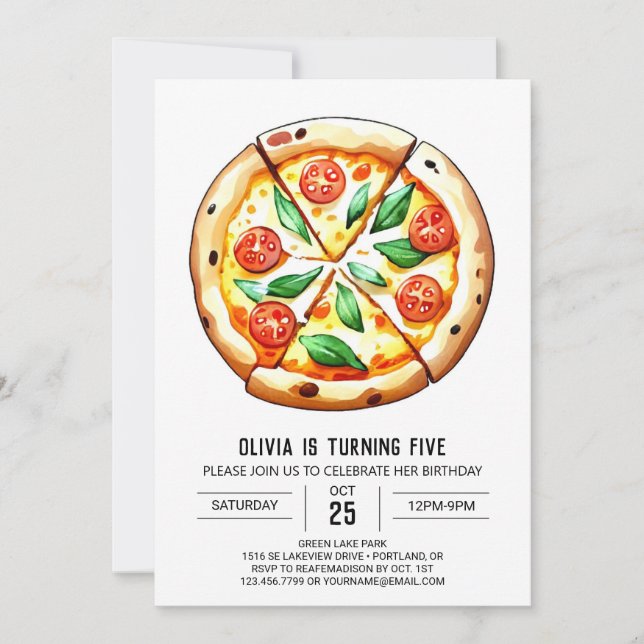 Custom Whimsical Pizza Birthday Invitation (Front)