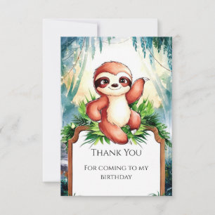 Custom Whimsical Sloth Birthday Thank You Card