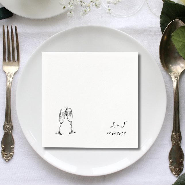Custom Whimsical Wine Glasses Initials Wedding Napkin (Creator Uploaded)