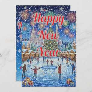 Custom Whimsical Winter Fireworks Holiday Card
