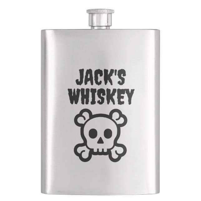 Custom whiskey flask with skull and bones symbol (Front)
