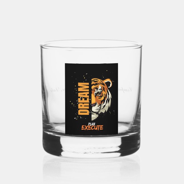 "Custom Whiskey Glass – Tiger Head & Motivational" (Front)