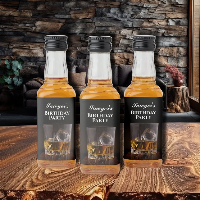 Custom Whiskey Rocks Glass Mini Liquor Bottle Label (Whiskey rocks glass on custom birthday party mini liquor bottle labels)