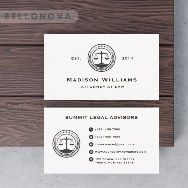 Custom White And Black Monogram Law Office Business Card (Custom White And Black Monogram Law Office Business Card)