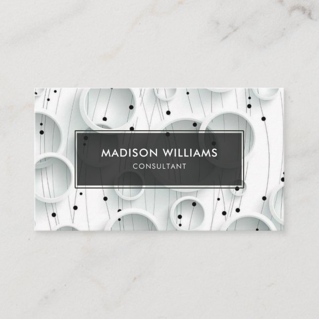 Custom White And Black Ring Fancy Professional Business Card (Front)