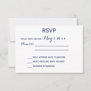 Custom White And Blue Wedding RSVP Cards