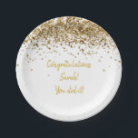 Custom White and Gold Graduation Party Glitter Paper Plate<br><div class="desc">custom graduation party paper plate,  white and gold round sparkle,  sparkly twinkle glitter celebration 2024,  personalized grad class of 2025,  graduate phd high school uni,  bachelor nursing college degree 2026,  university master mba law doctor,  nurse practitioner teacher cpa md,  doctorate favour engineer jd mpa,  medical sixth form physician assistant</div>