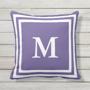 Custom White and Purple Monogrammed Throw Pillow