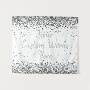 Custom White and Silver Birthday Party Photo Booth Tapestry