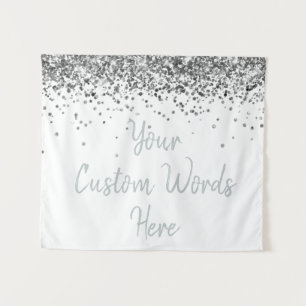 Custom White and Silver Birthday Party Photo Booth Tapestry