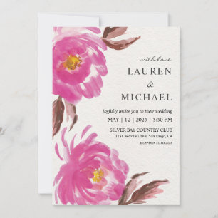 Custom White Bank Painted Peonies Wedding Invitation