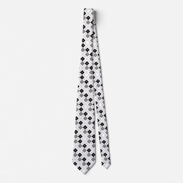 Custom White Black and Grey Argyle Tie (Front)