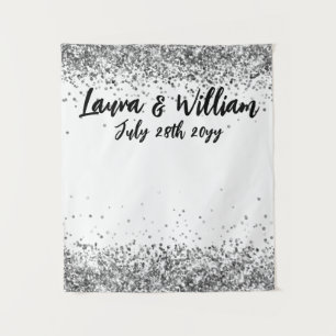 Custom White Black and Silver Wedding Photo Booth  Tapestry
