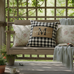 Custom White Black Buffalo Check Tartan Pattern Outdoor Pillow