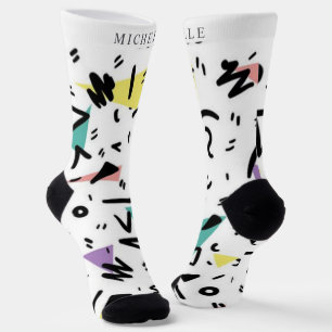 Custom White Black Green Pink Yellow Abstract  Socks