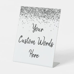 Custom White Black Silver Birthday Party Your Text Pedestal Sign