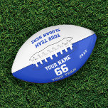 Custom white blue Football with Name, Number, Team<br><div class="desc">Create your own custom white blue Football with Name, Number, Team Name, Slogan and Year. Personalize this simple classic football template with your custom message, name, team name and year. Easily personalize it for a cool sport keepsake. Create your unique personalized gift for coach, boy's birthday, football player, teammates and...</div>