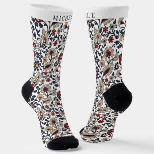 Custom White Blue Grey Red Paisley Pattern Socks