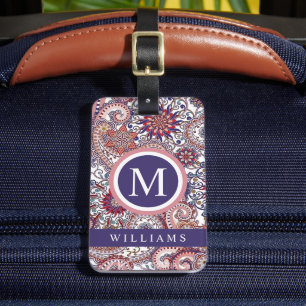 Custom White Blue Pink Purple Paisley Pattern Luggage Tag