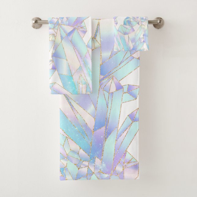 CUSTOM WHITE BLUE PURPL CRYSTAL BATHROOM TOWEL SET (Insitu)