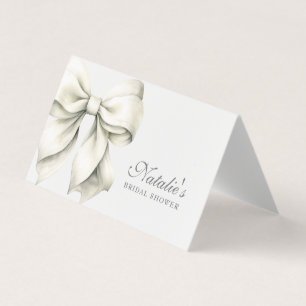 Custom White Bow Bridal Shower Fancy Place Cards
