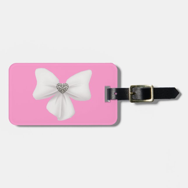 Custom White Bow Luggage Tag (Front Horizontal)