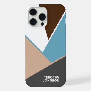 Custom White Brown Blue Grey Beige Block Art iPhone 15 Pro Max Case