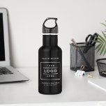 Custom White Business Logo Branded Black 532 Ml Water Bottle<br><div class="desc">Custom black stainless steel branded water bottle features your professional business logo design,  along with wording for your business name,  slogan,  website,  location,  or other information that can be personalized. Simply add your company logo to the white placeholder image space,  and fill in with your preferred wording.</div>