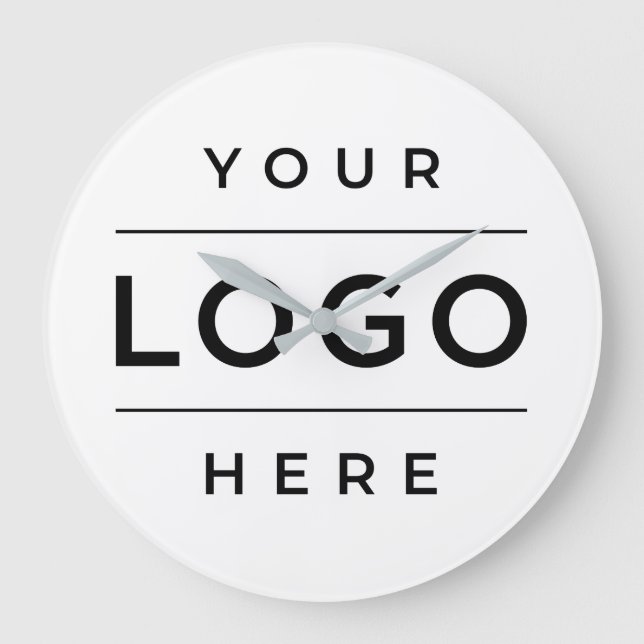 Custom White Business Logo Company Branded Large Clock (Front)