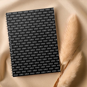 Custom White Business Logo on Black Pattern Notebook