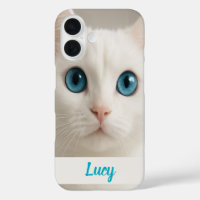 Custom White Cat Phone Case with Blue Eyes