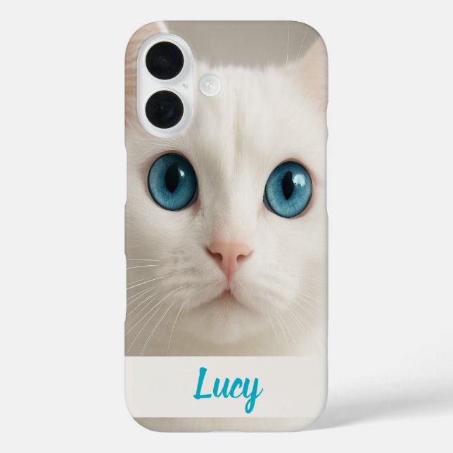 Custom White Cat Phone Case with Blue Eyes  (Back)
